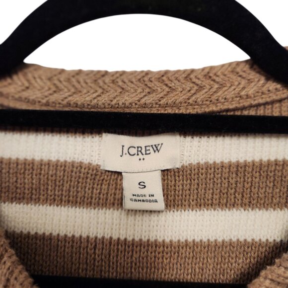 J Crew Striped Cotton Cardigan Size S Taupe & White Knitted Cotton - Picture 7 of 8